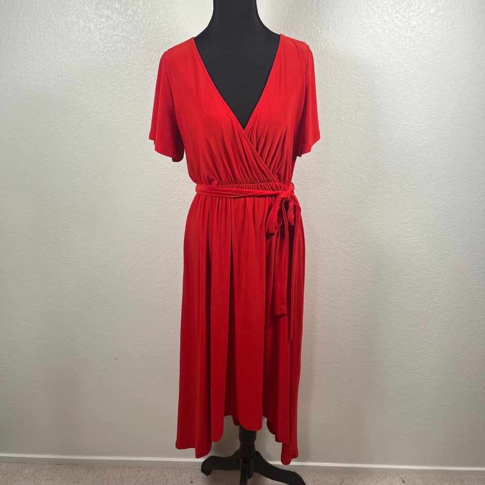 Gibson Latimer Red‎ Flutter Sleeve Wrap Maxi Normcore  Dress Size S